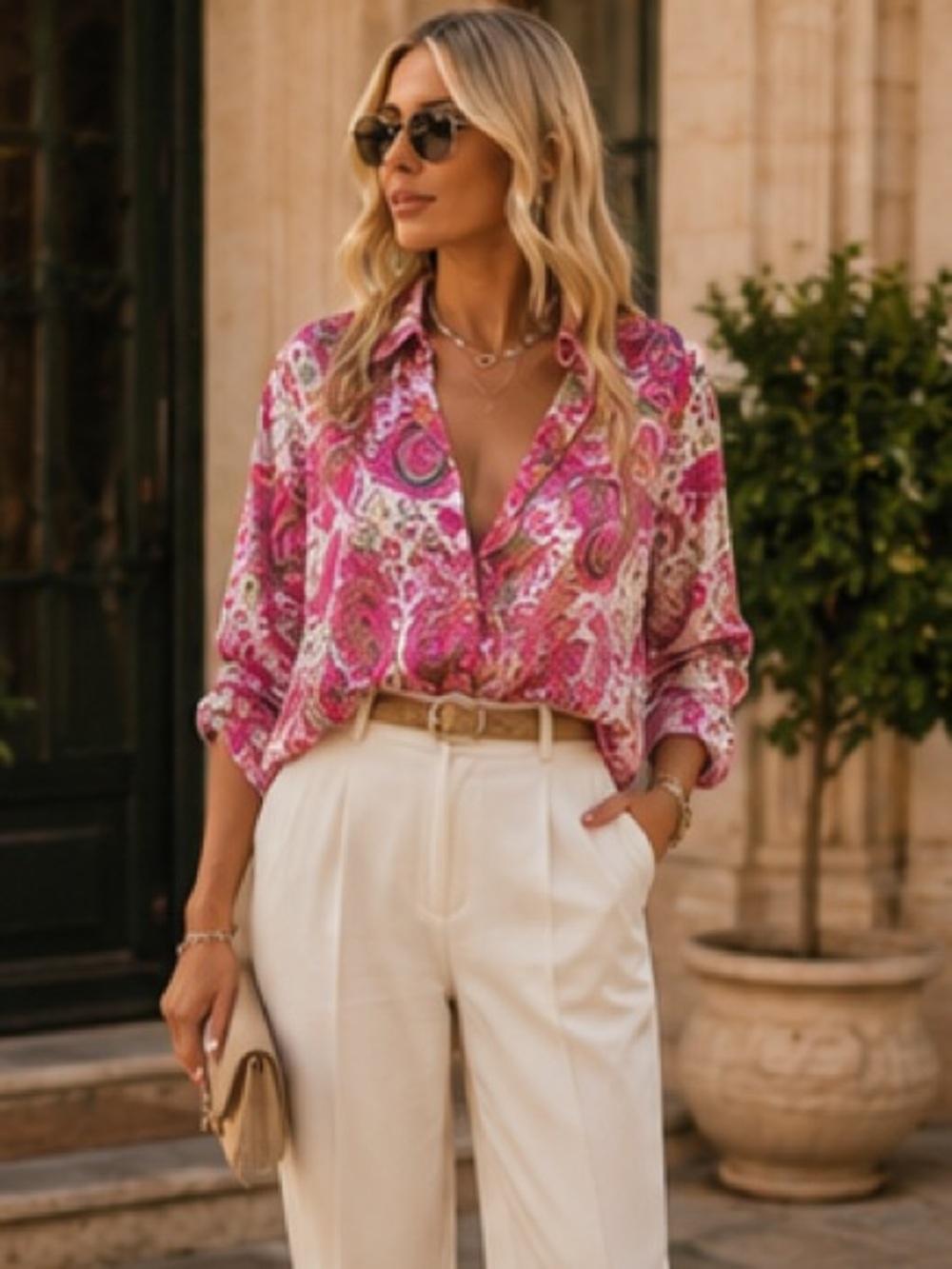 ZARA Satin Effect Pink Paisley Blouse NWT | Luxe Resort Button Front Top